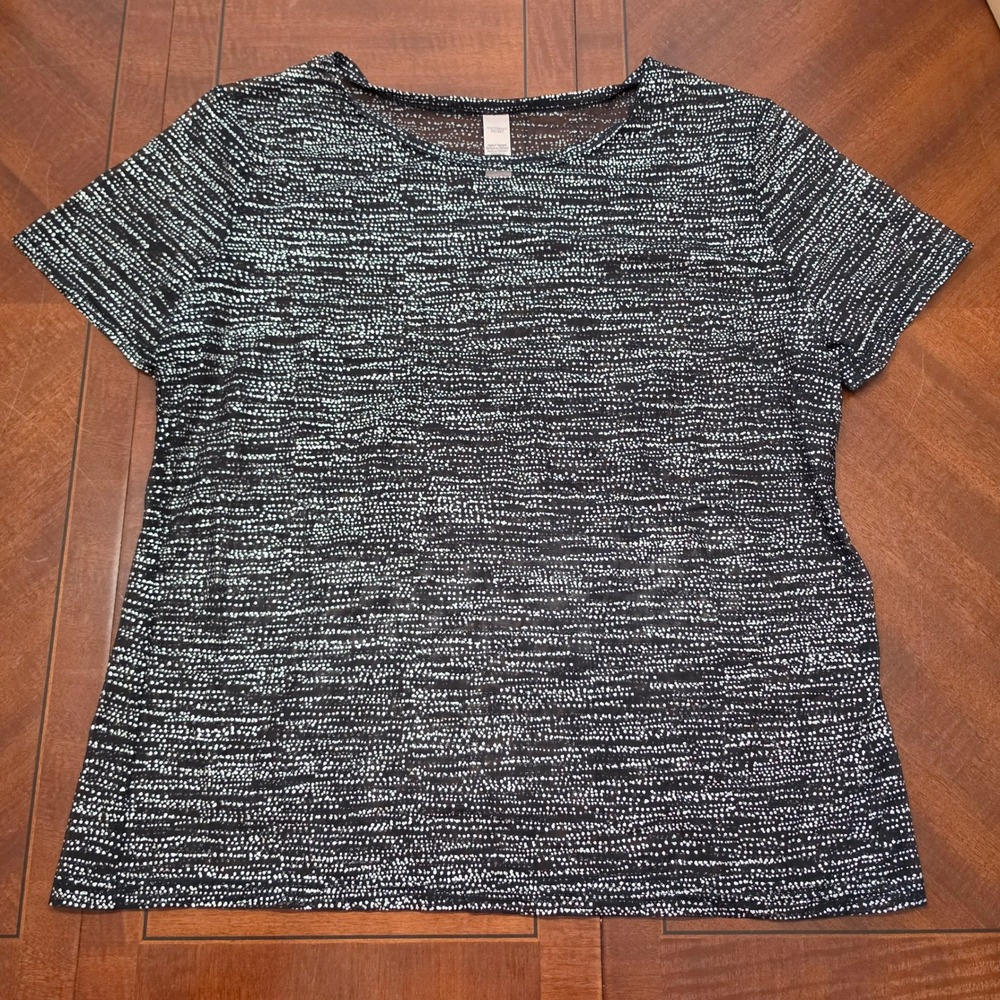 Victoria's Secret Top Women L Black Silver Glitter Mesh Sheer Short Sleeve Tee